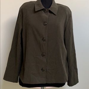 Briggs New York Petite-Loden Army Green Moleskin Blouse Shirt-Button Close-MPM